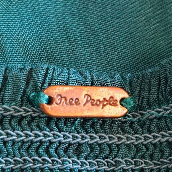 Free People Janelle V-Neck Lace Trim Corset-Style Blouse Teal Balloon Sleeves S - Picture 11 of 13